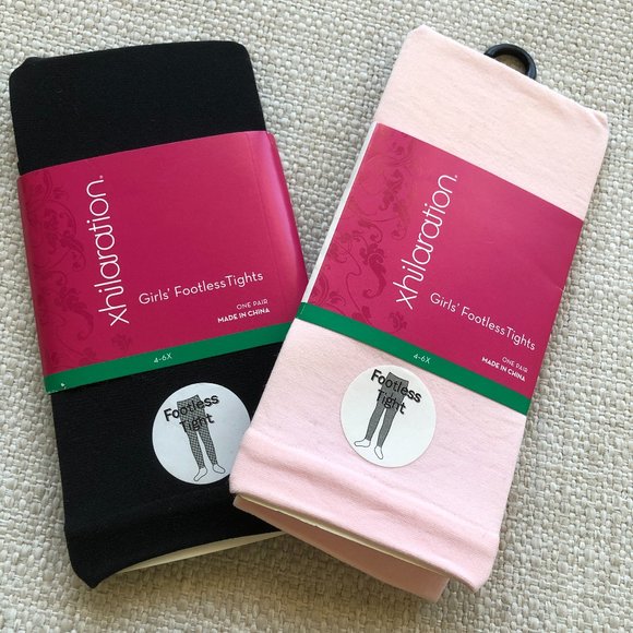 Set of 2 Girls' Footless Tights Black and Pink (NEW) - Picture 1 of 6
